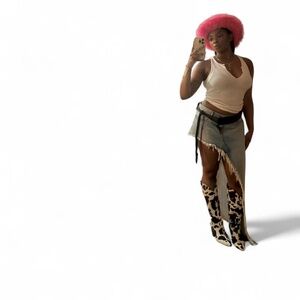 INC Black & white cow print knee high boots